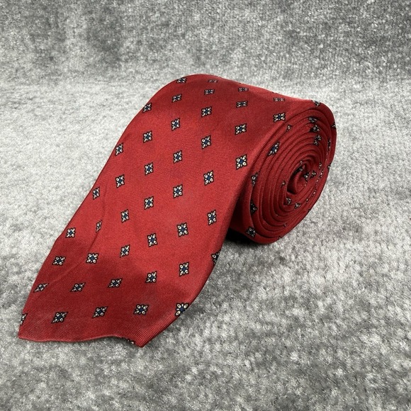 Brooks Brothers Makers Neck Tie Men's Red Silk Geometric Printed in Italy